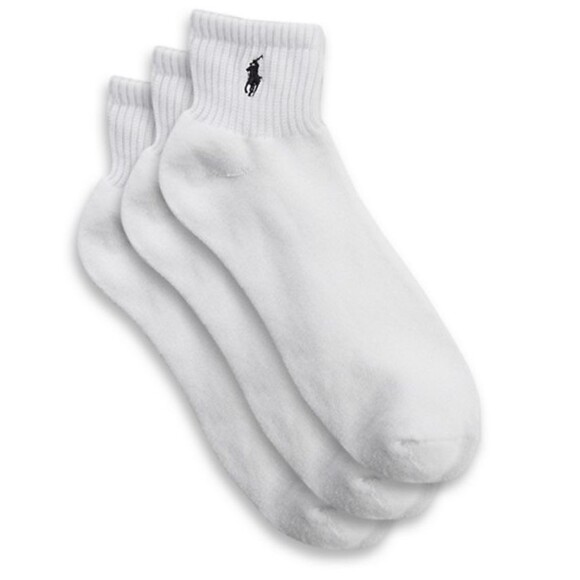NWT 3 Pack Polo Ralph Lauren Tech Athletic Quarter Top Sock White Gray Pony - Picture 2 of 8